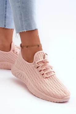 Materiałowe Lekkie Buty Sportowe Damskie Różowe Xalara