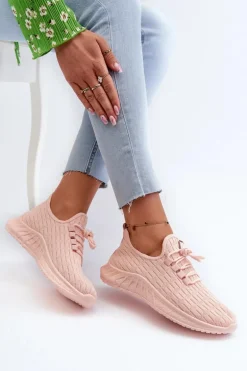 Materiałowe Lekkie Buty Sportowe Damskie Różowe Xalara