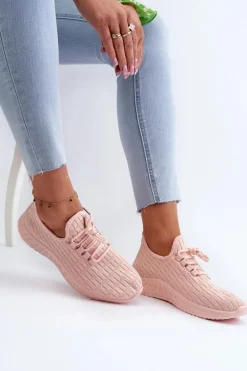 Materiałowe Lekkie Buty Sportowe Damskie Różowe Xalara