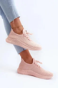Materiałowe Lekkie Buty Sportowe Damskie Różowe Xalara