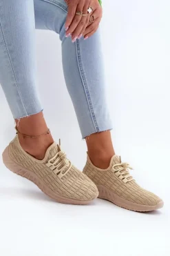 Materiałowe Lekkie Buty Sportowe Damskie Beżowe Xalara