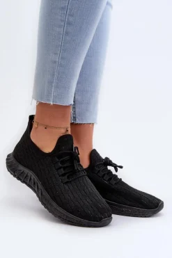 Materiałowe Lekkie Buty Sportowe Damskie Czarne Xalara