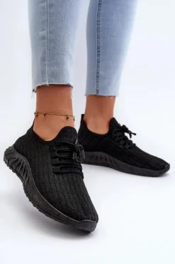 Materiałowe Lekkie Buty Sportowe Damskie Czarne Xalara