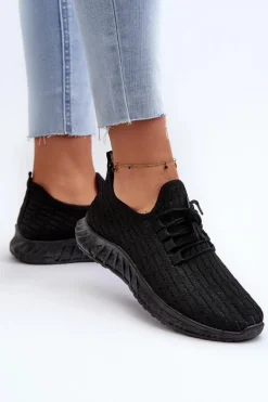 Materiałowe Lekkie Buty Sportowe Damskie Czarne Xalara