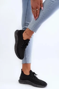 Materiałowe Lekkie Buty Sportowe Damskie Czarne Xalara