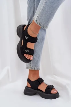 Materiałowe Lekkie Sandały Na Platformie Czarne Deniffia