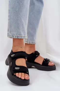 Materiałowe Lekkie Sandały Na Platformie Czarne Deniffia