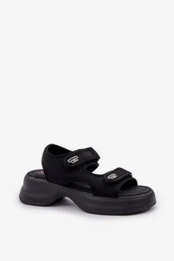 Materiałowe Lekkie Sandały Na Platformie Czarne Deniffia