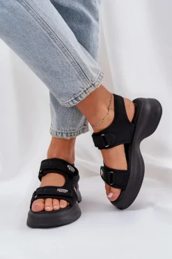 Materiałowe Lekkie Sandały Na Platformie Czarne Deniffia