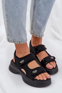 Materiałowe Lekkie Sandały Na Platformie Czarne Deniffia