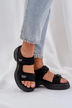 Materiałowe Lekkie Sandały Na Platformie Czarne Deniffia