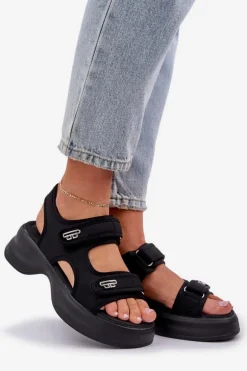 Materiałowe Lekkie Sandały Na Platformie Czarne Deniffia