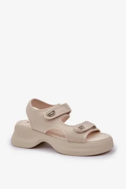 Materiałowe Lekkie Sandały Na Platformie Jasnobeżowe Deniffia