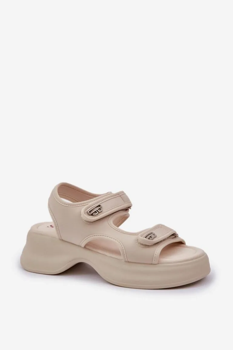 Materiałowe Lekkie Sandały Na Platformie Jasnobeżowe Deniffia