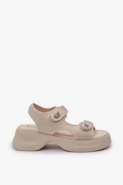 Materiałowe Lekkie Sandały Na Platformie Jasnobeżowe Deniffia