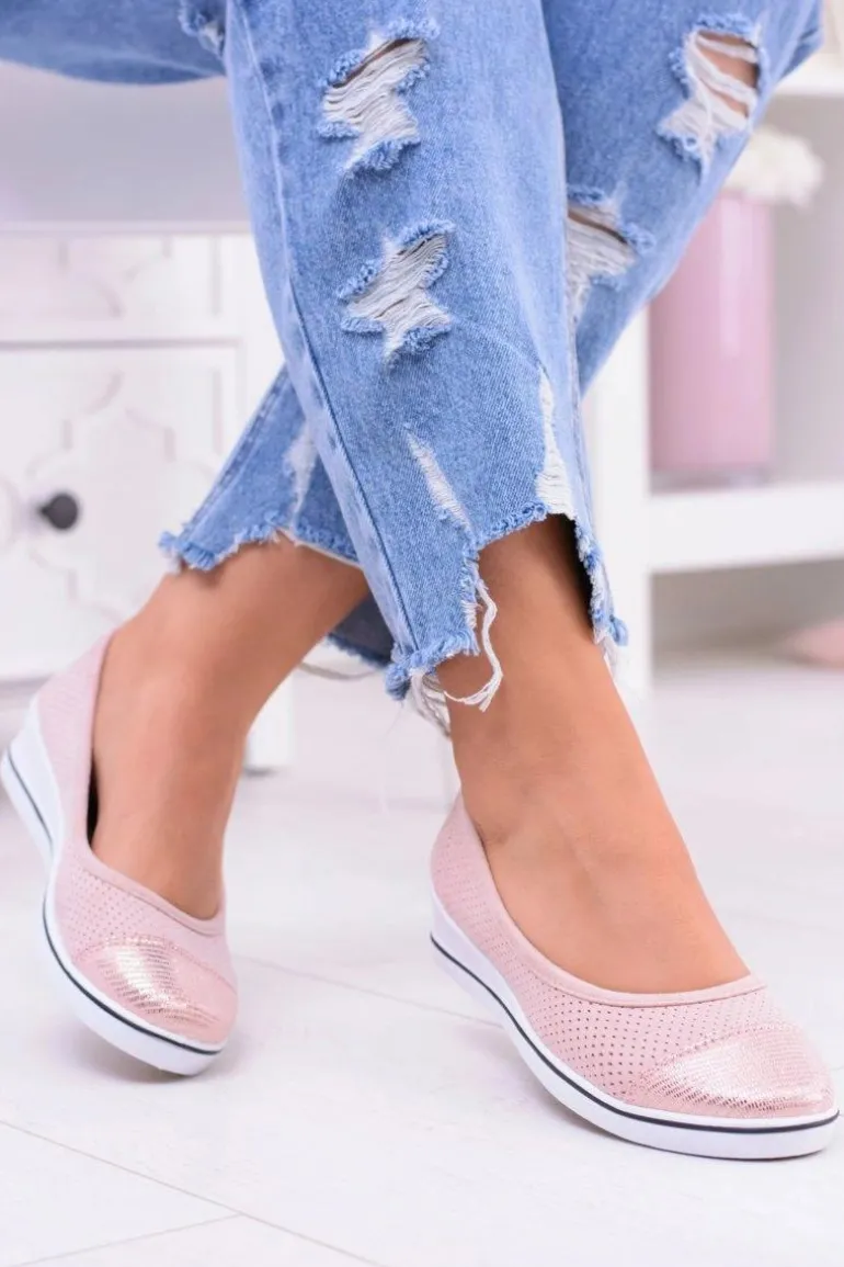 Materiałowe Różowe Baleriny Na Koturnie Elleni