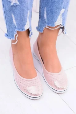 Materiałowe Różowe Baleriny Na Koturnie Elleni