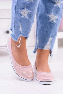 Materiałowe Różowe Baleriny Na Koturnie Elleni