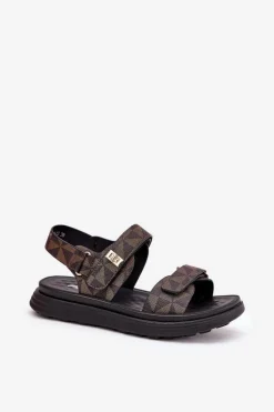 Materiałowe Sandały Damskie Na Platformie Czarno-Brązowe Leriot