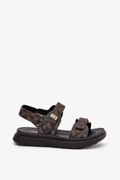 Materiałowe Sandały Damskie Na Platformie Czarno-Brązowe Leriot