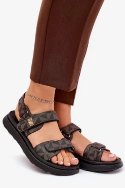 Materiałowe Sandały Damskie Na Platformie Czarno-Brązowe Leriot