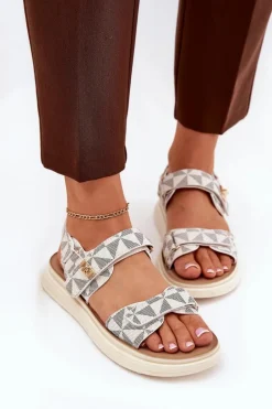 Materiałowe Sandały Damskie Na Platformie Beżowe Leriot