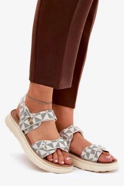 Materiałowe Sandały Damskie Na Platformie Beżowe Leriot