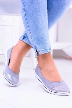 Materiałowe Szare Baleriny Na Koturnie Elleni