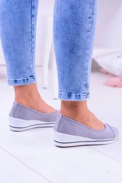 Materiałowe Szare Baleriny Na Koturnie Elleni