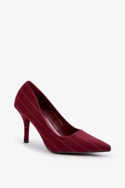 Materiałowe Szpilki Damskie W Paski Bordowe Tifidra