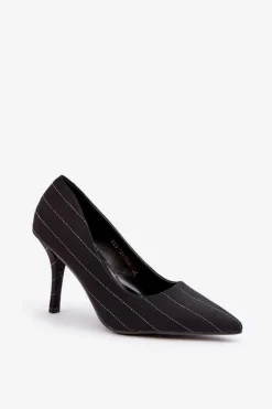 Materiałowe Szpilki Damskie W Paski Czarne Tifidra