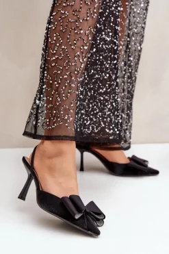 Materiałowe Szpilki Z Kokardą Czarne Selatea