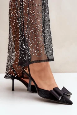 Materiałowe Szpilki Z Kokardą Czarne Selatea