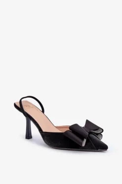 Materiałowe Szpilki Z Kokardą Czarne Selatea