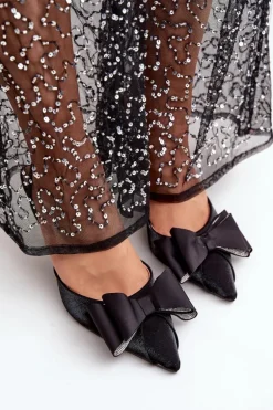 Materiałowe Szpilki Z Kokardą Czarne Selatea