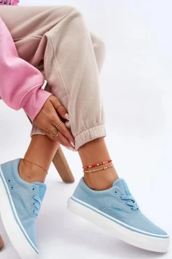 Materiałowe Tenisówki Na Platformie Big Star LL274146 Jasnoniebieskie