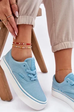 Materiałowe Tenisówki Na Platformie Big Star LL274146 Jasnoniebieskie