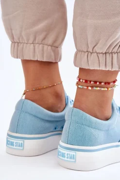 Materiałowe Tenisówki Na Platformie Big Star LL274146 Jasnoniebieskie