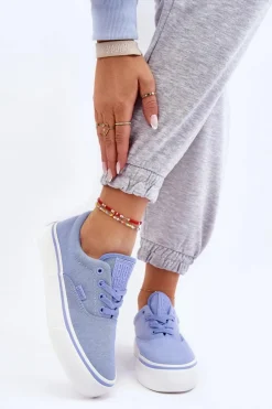 Materiałowe Tenisówki Na Platformie Big Star LL274145 Niebieskie