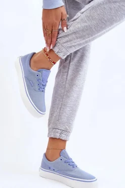 Materiałowe Tenisówki Na Platformie Big Star LL274145 Niebieskie