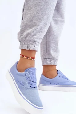 Materiałowe Tenisówki Na Platformie Big Star LL274145 Niebieskie