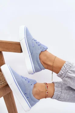 Materiałowe Tenisówki Na Platformie Big Star LL274145 Niebieskie