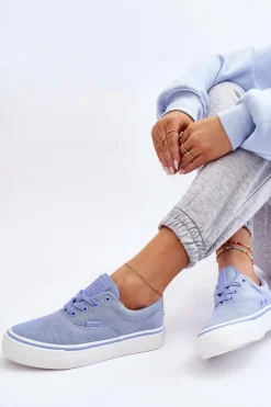 Materiałowe Tenisówki Na Platformie Big Star LL274145 Niebieskie