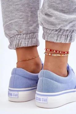 Materiałowe Tenisówki Na Platformie Big Star LL274145 Niebieskie