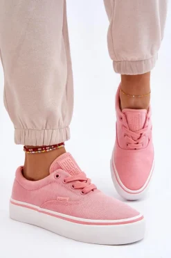 Materiałowe Tenisówki Na Platformie Big Star LL274147 Różowe