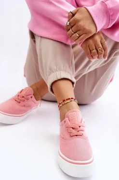 Materiałowe Tenisówki Na Platformie Big Star LL274147 Różowe