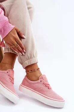 Materiałowe Tenisówki Na Platformie Big Star LL274147 Różowe