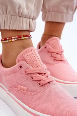 Materiałowe Tenisówki Na Platformie Big Star LL274147 Różowe