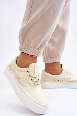 Materiałowe Tenisówki Na Platformie Big Star LL274144 Jasnożółte