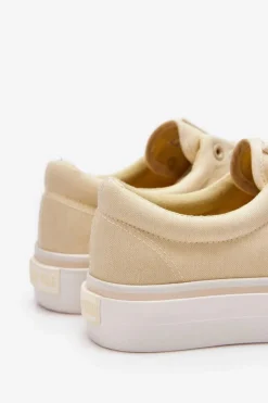 Materiałowe Tenisówki Na Platformie Big Star LL274144 Jasnożółte